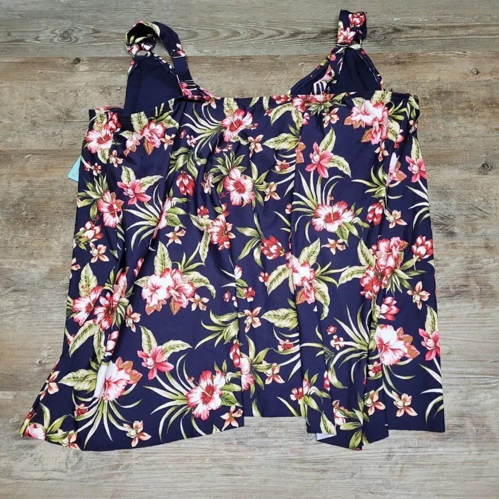 Birdsong Size 24W Floral Tropical Plus Size Flyaway Underwire Tankini Swim‎ Top